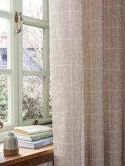 Natural Windowpane Check Lined Eyelet Curtains - Image 4 of 5