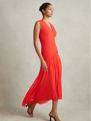 Reiss Coral Saffy Ruched Bodycon Midi Dress - Image 1 of 6