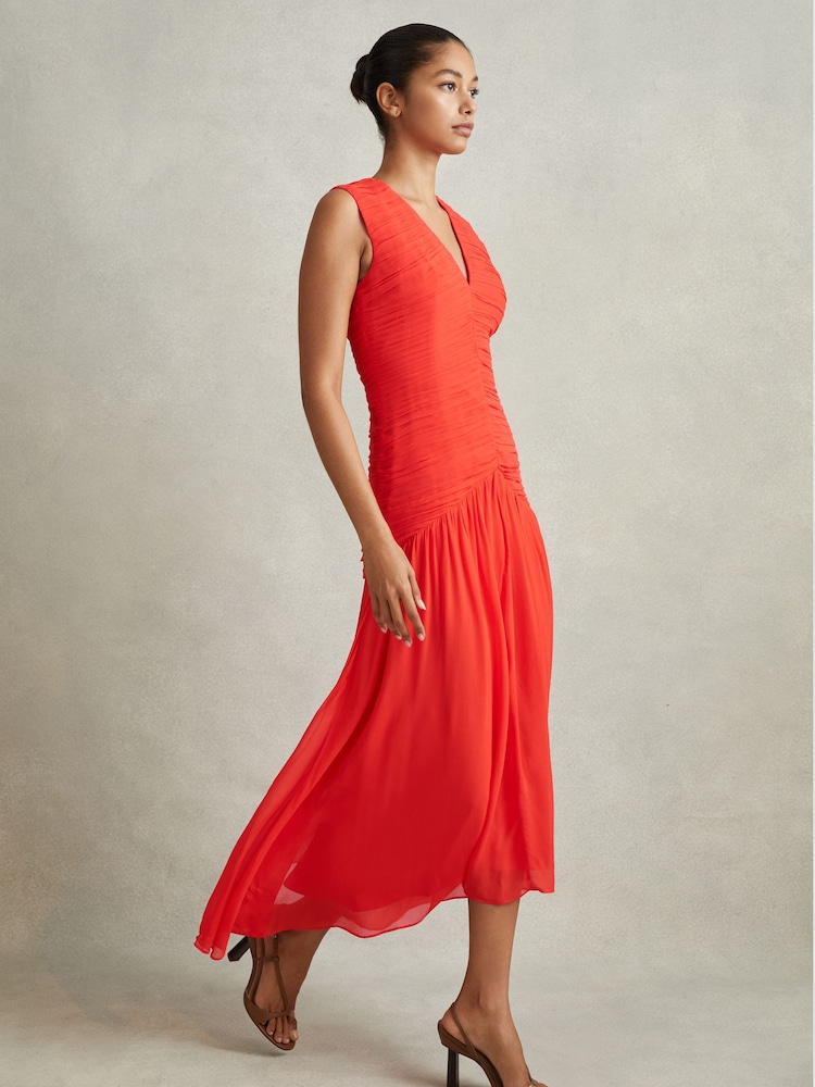 Reiss Coral Saffy Ruched Bodycon Midi Dress - Image 1 of 6