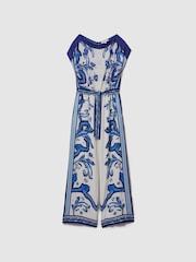 Reiss Blue Diana Tile Print Off-The-Shoulder Jumpsuit - Image 2 of 5
