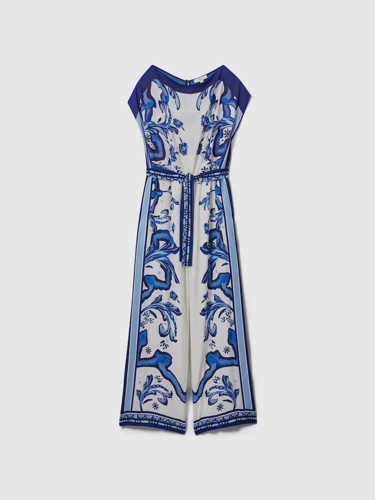 Reiss Blue Diana Tile Print Off-The-Shoulder Jumpsuit - Image 2 of 5