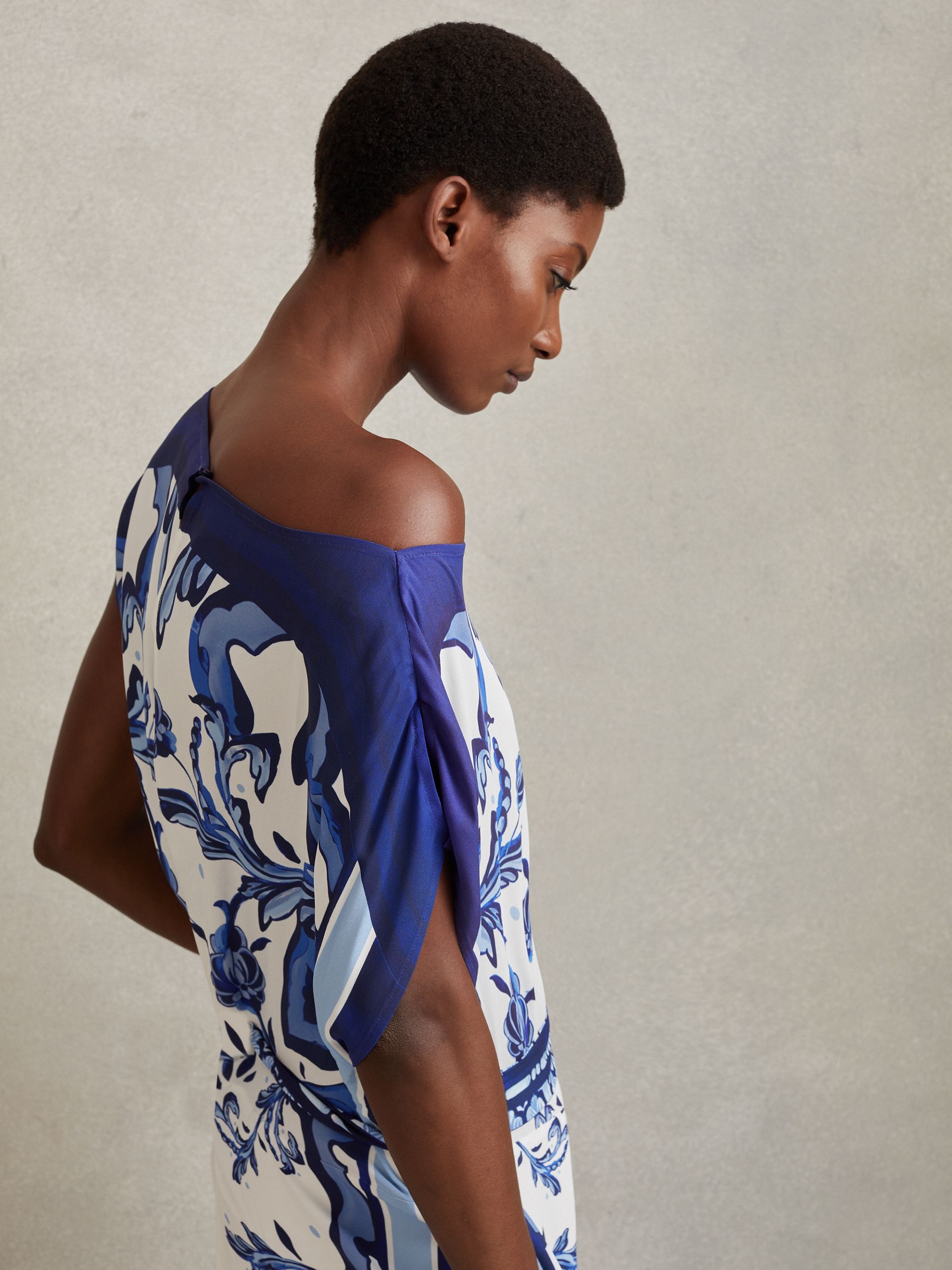 Buy Reiss Blue Diana Tile Print Off-The-Shoulder Jumpsuit