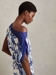Reiss Blue Diana Tile Print Off-The-Shoulder Jumpsuit - Image 3 of 5
