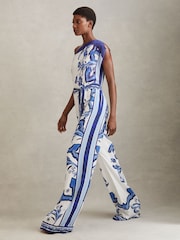 Reiss Blue Diana Tile Print Off-The-Shoulder Jumpsuit - Image 4 of 5