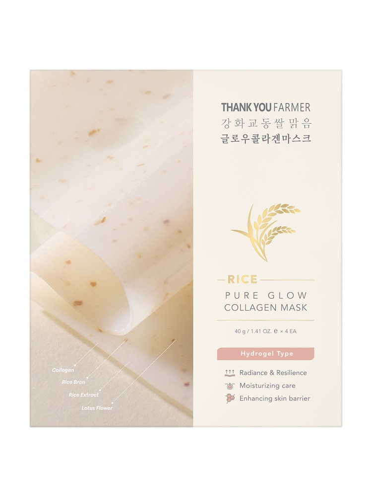 THANK YOU FARMER Rice Pure Glow Collagen Hydrogel Masks 4 Piece - Image 1 of 16 THANK YOU FARMER Rice Pure Glow Collagen Hydrogel Masks 4 Piece - Image 1 of 16