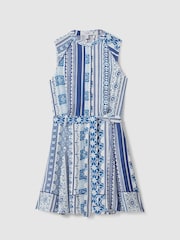 Reiss Blue Florence Tile Print Belted Mini Dress - Image 2 of 5