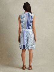 Reiss Blue Florence Tile Print Belted Mini Dress - Image 3 of 5