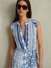 Reiss Blue Florence Tile Print Belted Mini Dress - Image 4 of 5