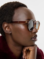 Oliver Bonas Brown Round Preppy Sunglasses - Image 5 of 5