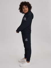Reiss Navy Toby 13-14 yrs Cotton Elasticated Waist Motif Joggers - Image 3 of 4