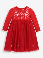 JoJo Maman Bébé Red Robin Embroidered Party Dress - Image 1 of 3