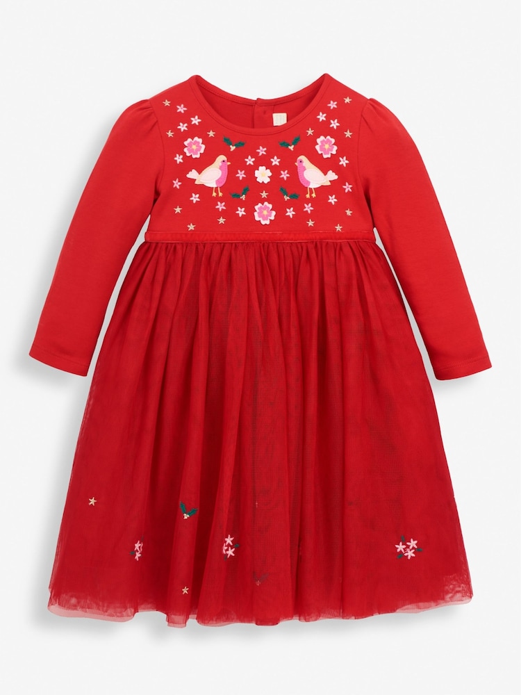 JoJo Maman Bébé Red Robin Embroidered Party Dress - Image 1 of 3