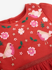 JoJo Maman Bébé Red Robin Embroidered Party Dress - Image 2 of 3