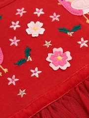 JoJo Maman Bébé Red Robin Embroidered Party Dress - Image 3 of 3
