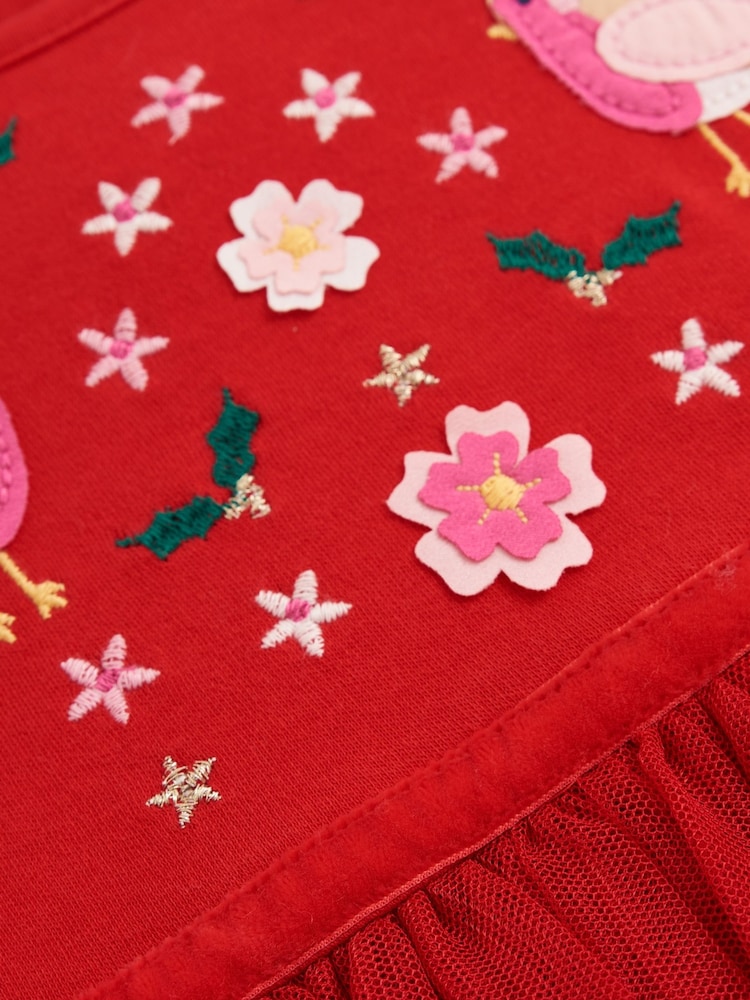 JoJo Maman Bébé Red Robin Embroidered Party Dress - Image 3 of 3