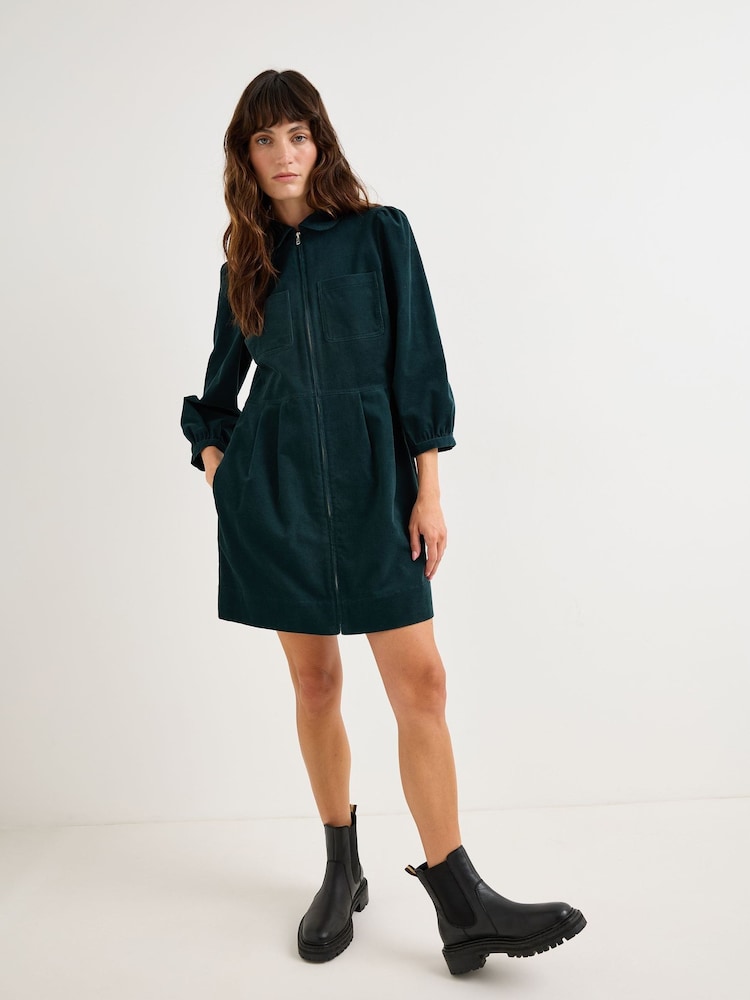 Oliver Bonas Corduroy Zip Up Collared Mini Dress - Kuva 1 / 8