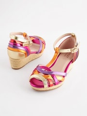 Bright Rainbow Woven Wedge Ankle Strap Sandals - Image 1 of 1