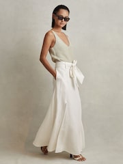 Reiss White Abigail High Rise Linen Maxi Skirt - Image 1 of 6