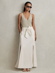 Reiss White Abigail High Rise Linen Maxi Skirt - Image 4 of 6