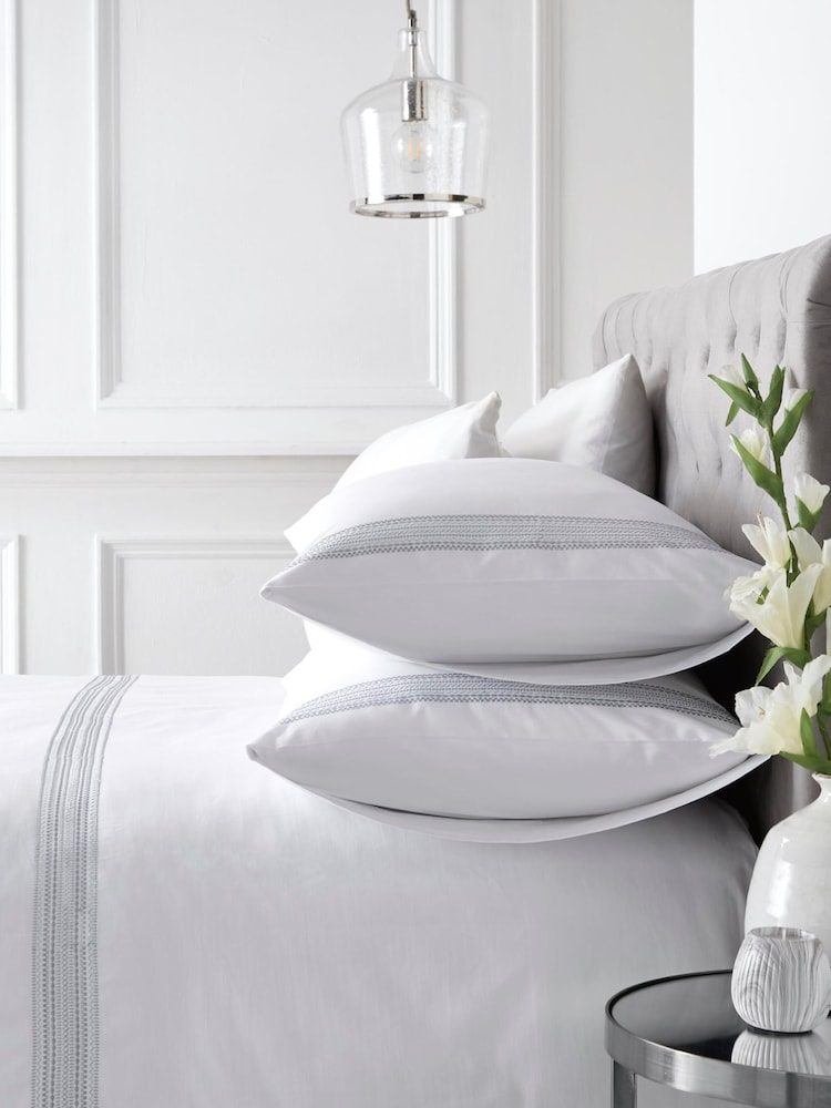 Appletree White Embroidered Band 100% Cotton Duvet Cover Set - Image 1 of 4
