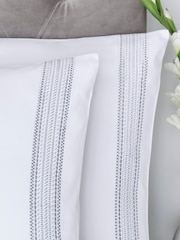 Appletree White Embroidered Band 100% Cotton Duvet Cover Set - Image 3 of 4
