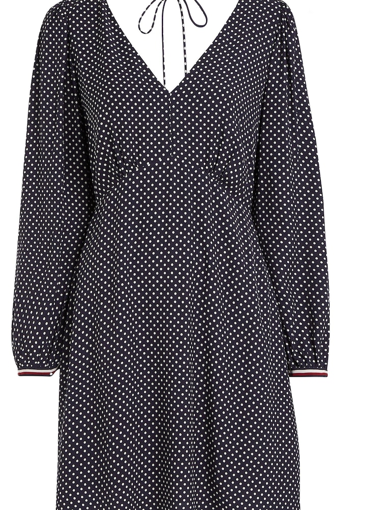 Tommy Hilfiger Blue Curve Polkadot V-Neck Dress - Image 1 of 3 Tommy Hilfiger Blue Curve Polkadot V-Neck Dress - Image 1 of 3