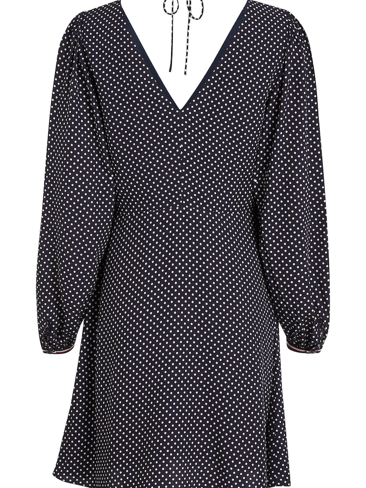 Tommy Hilfiger Blue Curve Polkadot V-Neck Dress - Image 2 of 3 Tommy Hilfiger Blue Curve Polkadot V-Neck Dress - Image 2 of 3