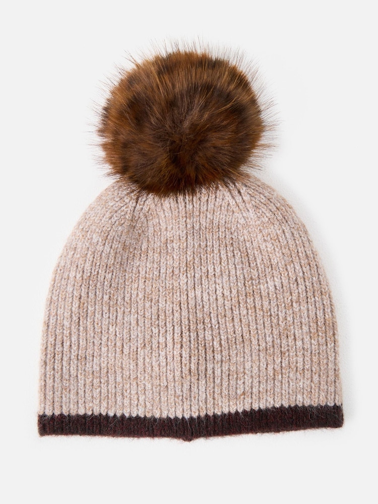 Oliver Bonas Brown & Animal Pom Pom Bobble Hat - Image 1 of 5 Oliver Bonas Brown & Animal Pom Pom Bobble Hat - Image 1 of 5