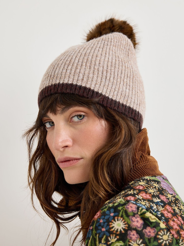 Oliver Bonas Brown & Animal Pom Pom Bobble Hat - Image 5 of 5 Oliver Bonas Brown & Animal Pom Pom Bobble Hat - Image 5 of 5