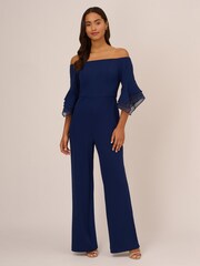 Adrianna Papell Blue Organza Crepe Jumpsuit - Image 1 of 7