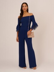 Adrianna Papell Blue Organza Crepe Jumpsuit - Image 3 of 7