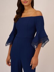 Adrianna Papell Blue Organza Crepe Jumpsuit - Image 4 of 7