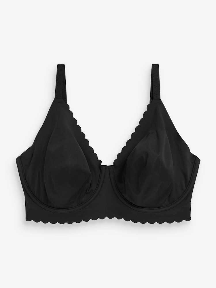 Black Non Pad Full Cup Microfibre Scallop Edge Bras - Image 5 of 5