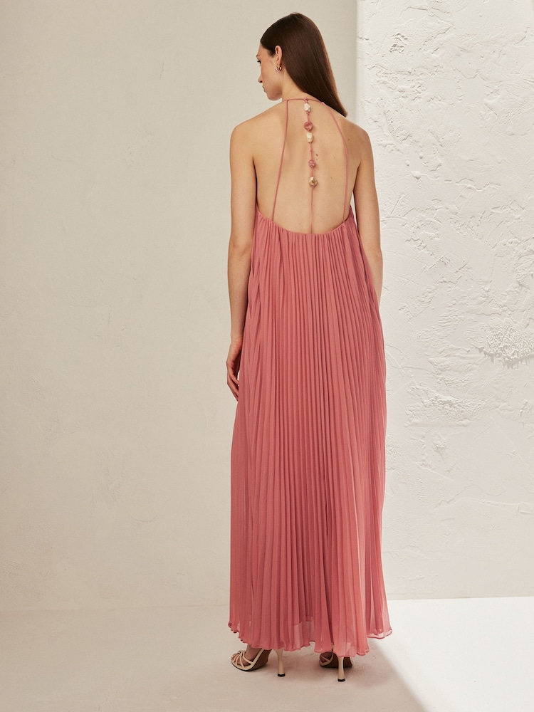 Coral Pink Premium Bead Detail Maxi Dress - Image 2 of 4 Coral Pink Premium Bead Detail Maxi Dress - Image 2 of 4