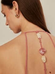 Coral Pink Premium Bead Detail Maxi Dress - Image 3 of 4