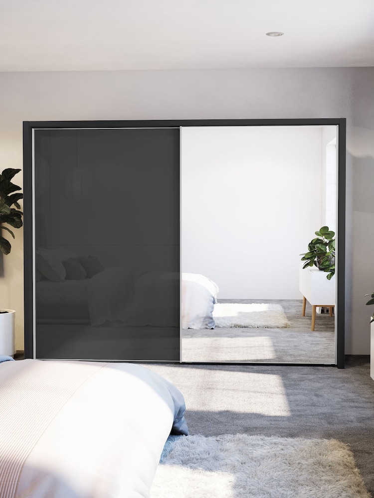 Wiemann Graphite Peyton Glass and Mirror Sliding 2.6m Sliding Semi Fitted Wardrobe - Image 1 of 6