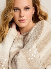 Neutrale Farbe - Pullover mit Spacedye-Streifen und Pailletten - Bild 5 von 7