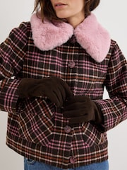 Oliver Bonas Dark Brown Suede Leather Gloves - Image 1 of 7