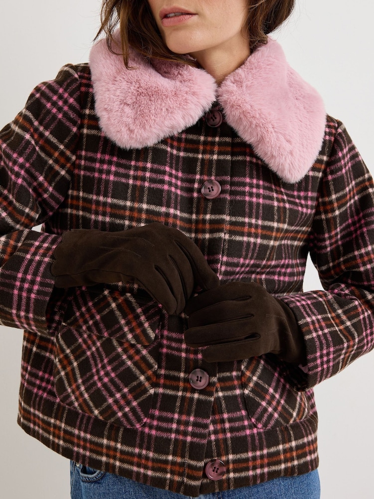 Oliver Bonas Dark Brown Suede Leather Gloves - Image 1 of 7 Oliver Bonas Dark Brown Suede Leather Gloves - Image 1 of 7