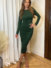 AX Paris Green Forest Long Sleeve Ruched Bodycon Dress - Image 3 of 4