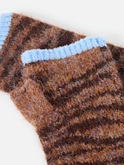 Oliver Bonas Brown/Blue Tiger Print Knitted Wrist Warmers Gloves - Image 3 of 4