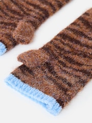 Oliver Bonas Brown/Blue Tiger Print Knitted Wrist Warmers Gloves - Image 4 of 4