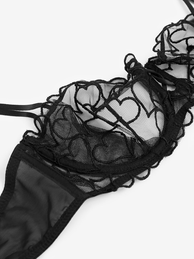 Black Heart Embroidered Non Padded Underwired Balcony Bra - Image 8 of 8