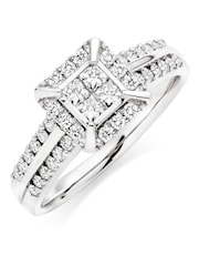 Beaverbrooks 18ct White Gold Diamond Princess Cut Cluster Halo Ring - Image 1 of 5