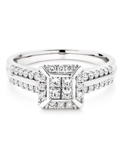 Beaverbrooks 18ct White Gold Diamond Princess Cut Cluster Halo Ring - Image 2 of 5