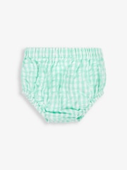 JoJo Maman Bébé Duck Egg 3-Piece Gingham Bunny Embroidered Dress With Knickers & Floppy Hat Set - Image 6 of 7