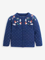 JoJo Maman Bébé Navy Christmas Embroidered Cardigan - Image 1 of 2