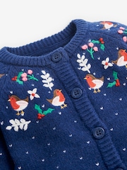 JoJo Maman Bébé Navy Christmas Embroidered Cardigan - Image 2 of 2