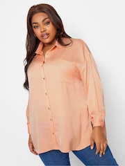 Yours Curve Orange Cuffed Sleeve 100% Cotton Shirt - Image 1 of 4