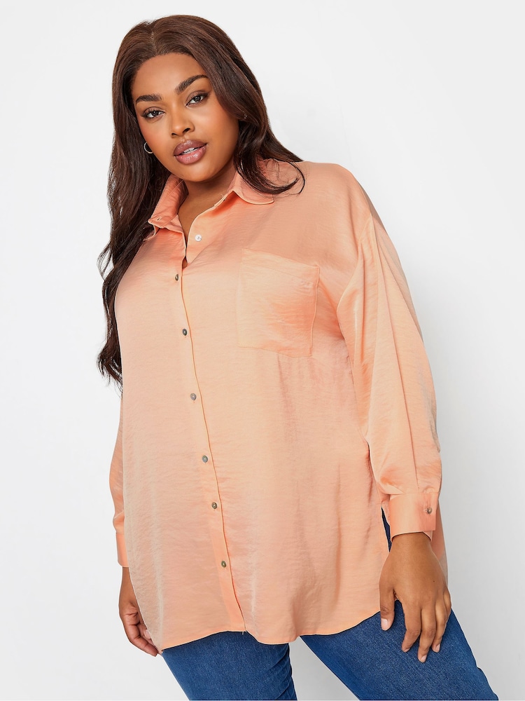 Yours Curve Orange Cuffed Sleeve 100% Cotton Shirt - Image 1 of 4